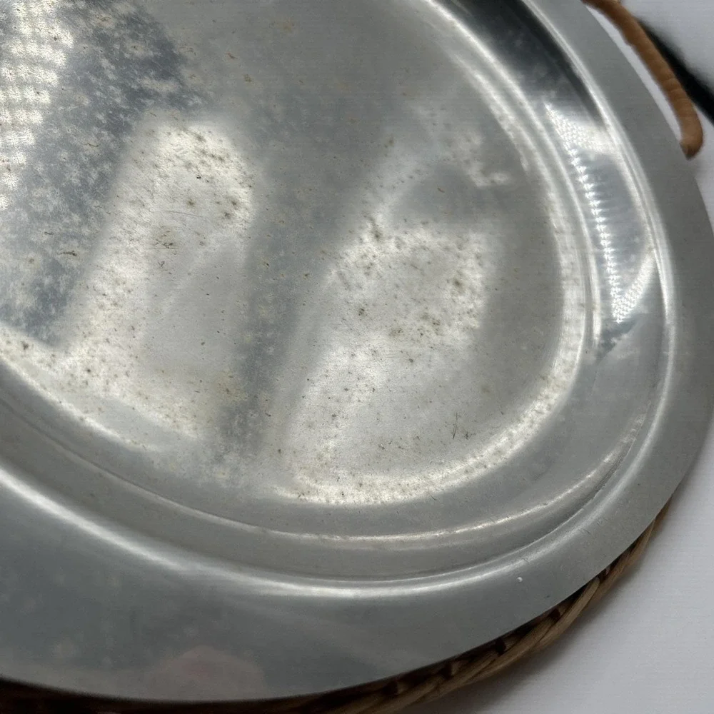 Lot of 4 Metal Oval Plate Platter‎ with Woven Tray Picnic FERRALUM New Vintage